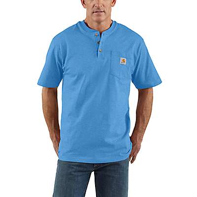 Carhartt Men's Blue Lagoon Heather Loose Fit Heavyweight Short-Sleeve Pocket Henley T-Shirt