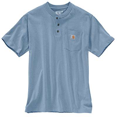 Carhartt Men's Alpine Blue Heather Loose Fit Heavyweight Short-Sleeve Pocket Henley T-Shirt