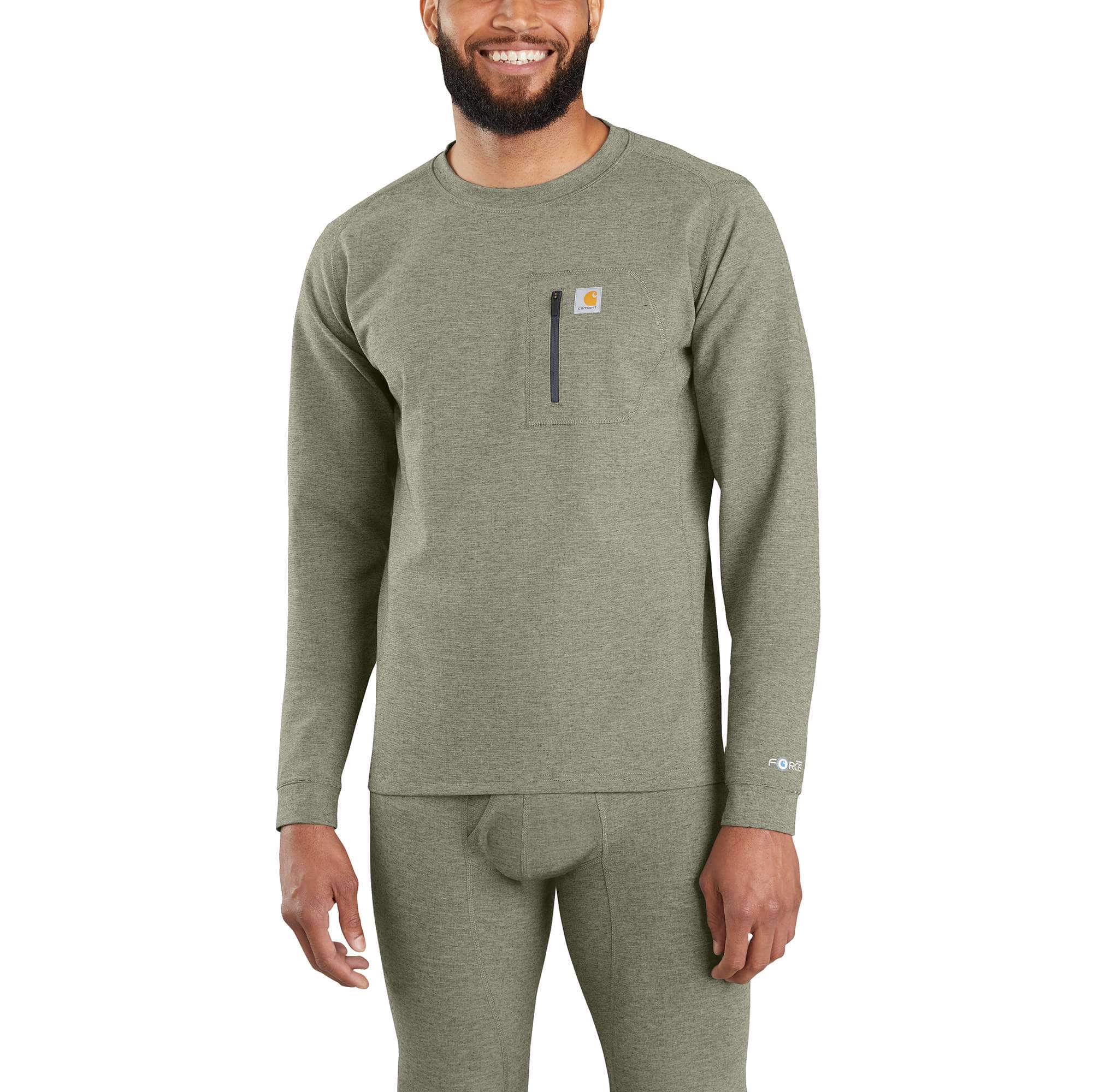 Carhartt Men's Force Heavyweight Knit Base Layer Crewneck Top, Shadow  Heather, Small at  Men's Clothing store