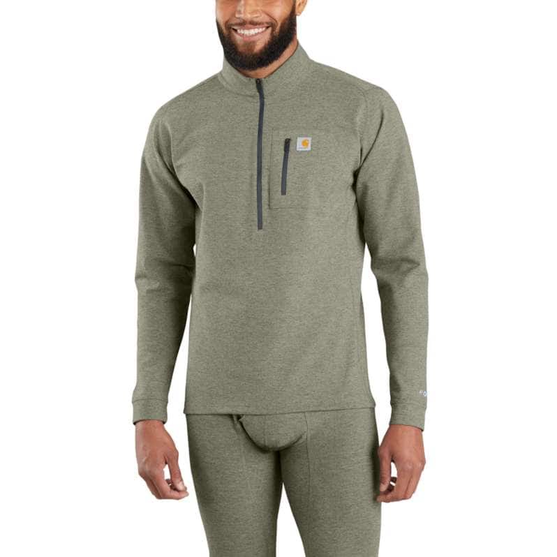 Carhartt  BURNT OLIVE HEATHER Men's Base Layer Quarter-Zip Thermal Top - Force® - Heavyweight