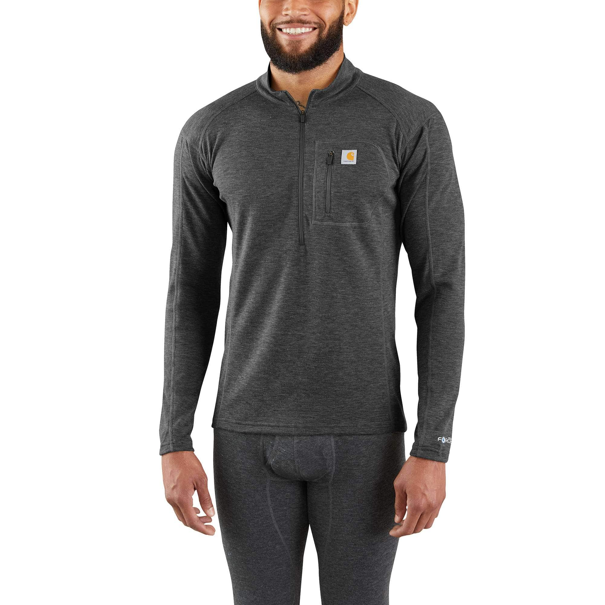 Carhartt Underwear: Men's MBL121 Black Heather Heavyweight Base Force  Poly-Wool Bottom