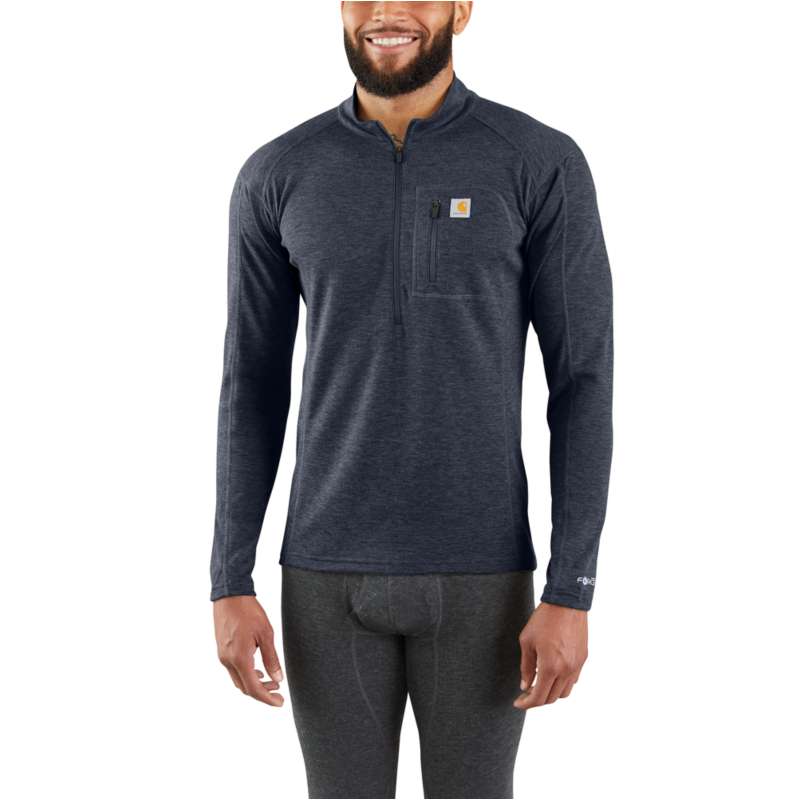 Carhartt  NAVY HEATHER Men's Base Layer Quarter-Zip Thermal Top - Carhartt Force® - Midweight - Poly-Wool
