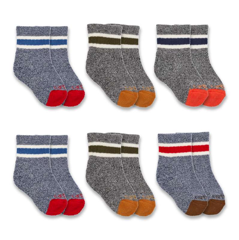 Carhartt  Navy/Black Heather Kids' Midweight Camp Crew Sock 6 Pack