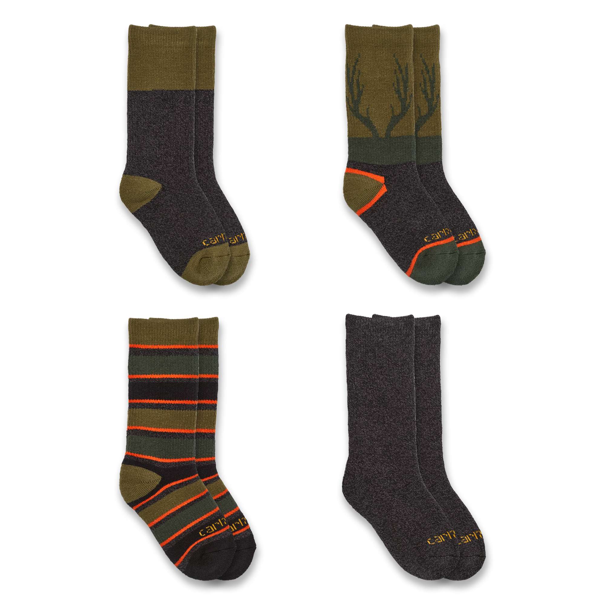 Carhartt Unisex,youth girl,youth boy,child girl,child boy Moss Kid's Heavyweight Crew Sock 4-Pack