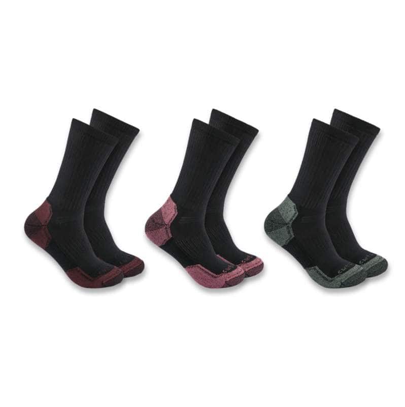 Women's Midweight Cotton Blend Crew Sock 3 Pack Black Carhartt