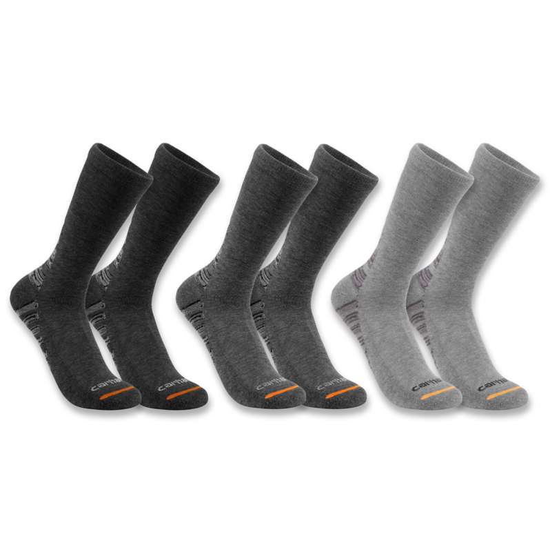 Carhartt  Heather Gray Midweight Synthetic-Cotton Blend Crew Sock 3-Pack