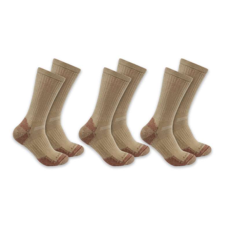 Midweight Cotton Blend Crew Sock 3Pack Khaki Carhartt