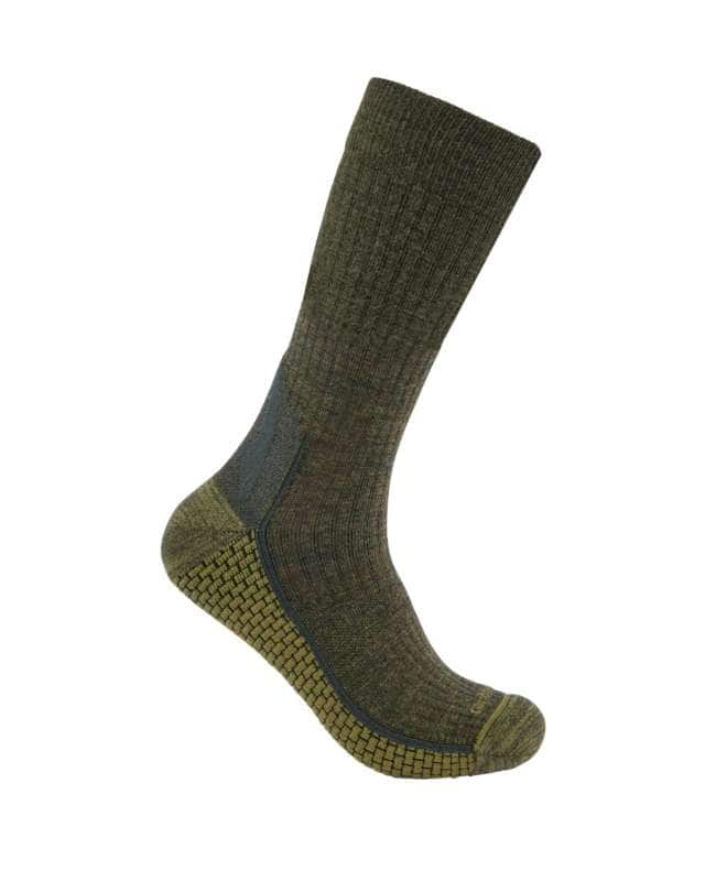 Carhartt  Olive Carhartt Force® Grid Midweight Merino Wool Blend Crew Sock