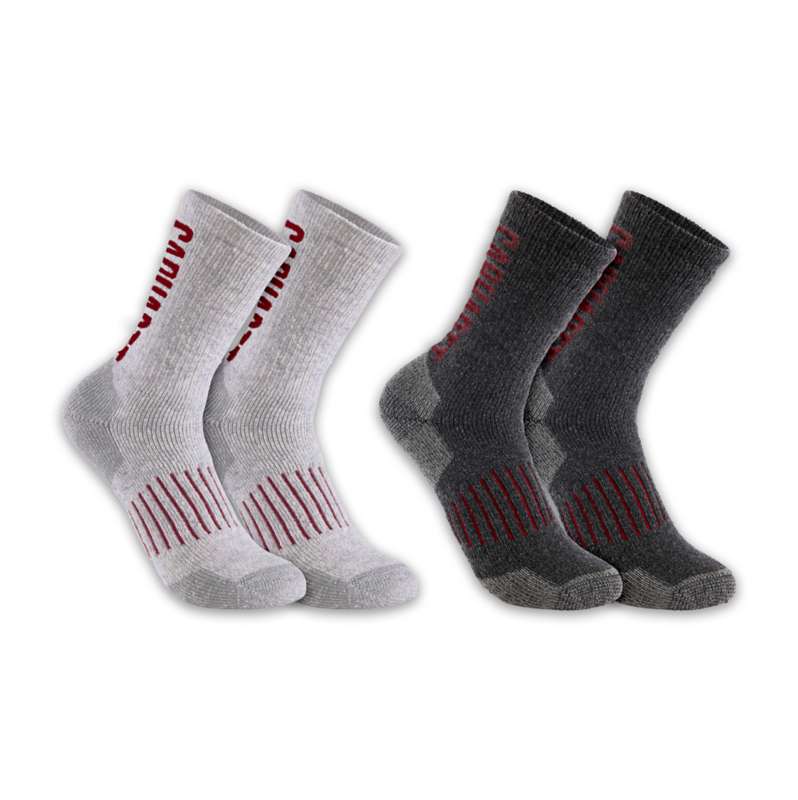 Carhartt  Heather Gray Midweight Synthetic-Wool Blend Logo Crew Sock 2-Pack