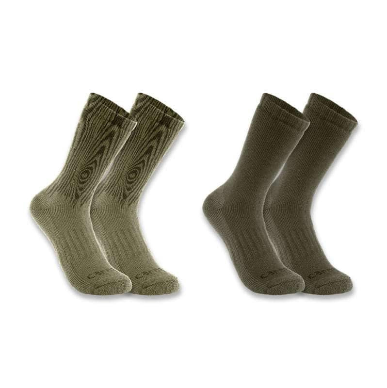 Carhartt  Olive Midweight Synthetic-Wool Blend Woodgrain Crew Sock 2-Pack