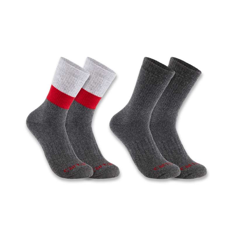 Carhartt  Charcoal Midweight Synthetic-Wool Blend Colorblock Crew Sock 2-Pack