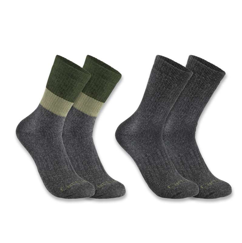 Carhartt  Coal Heather Midweight Synthetic-Wool Blend Colorblock Crew Sock 2-Pack