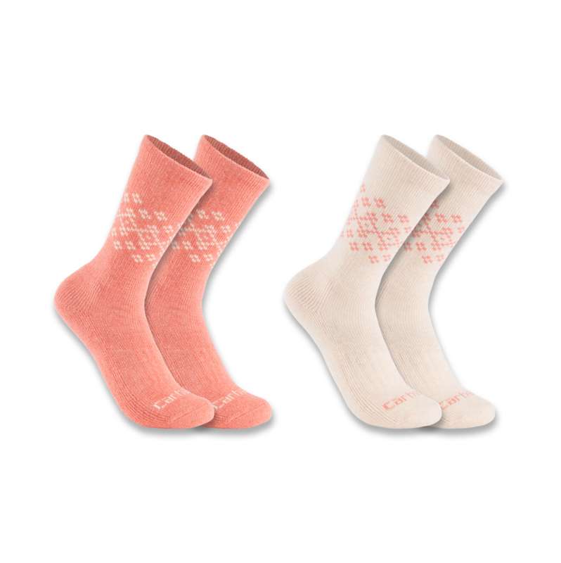 Carhartt  Peach Women's Midweight Synthetic-Wool Blend Fairisle Crew Sock 2-Pack