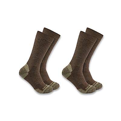 Carhartt Men's Dark Coffee Midweight Synthetic-Wool Blend Crew Sock 2-Pack