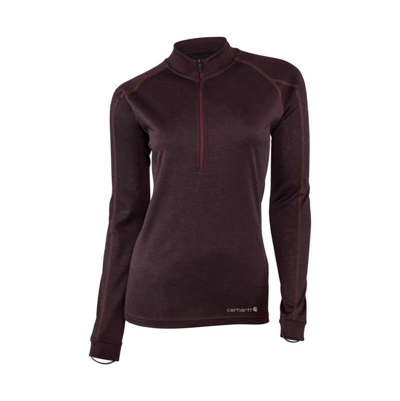 Carhartt  Blackberry Heather Women's Force Midweight Synthetic-Merino Wool Blend Base Layer Quarter-Zip Top