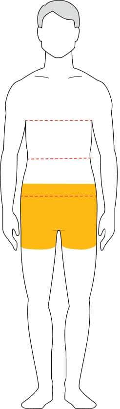 Diagram showing where to measure chest, natural waist, and hips.