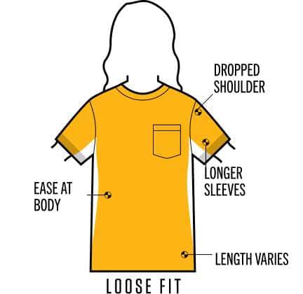 Loose Fit: Dropped shoulder. Ease at body. Longer sleeves. Length varies.